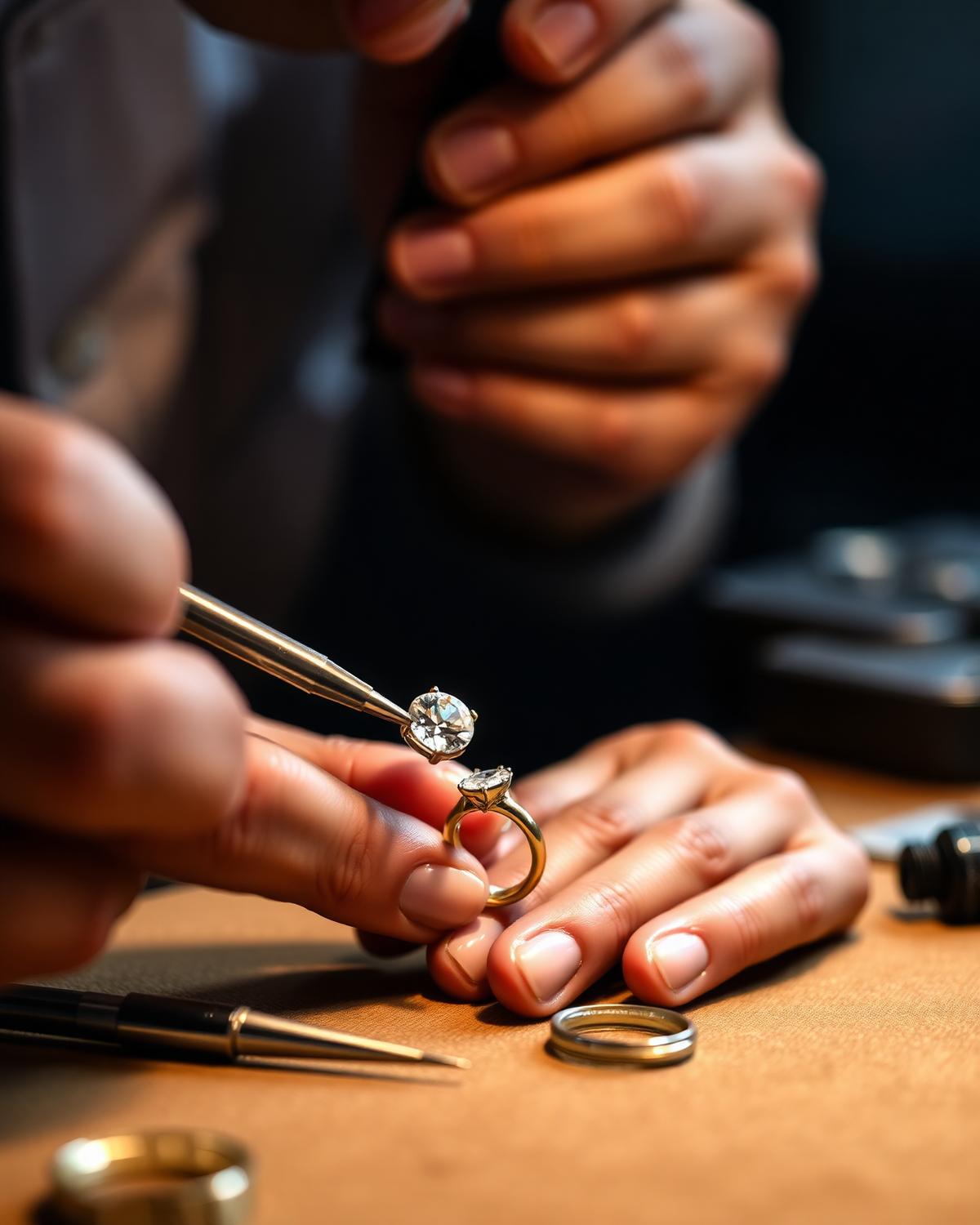 A master jeweller setting a diamond by hand