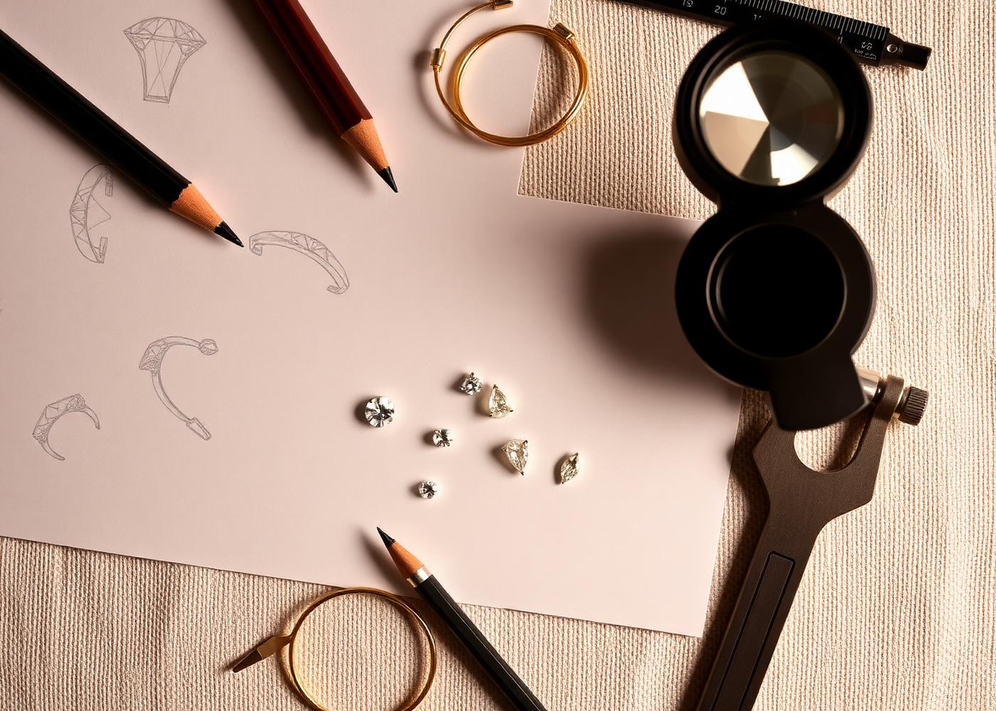 Design sketches on a workbench